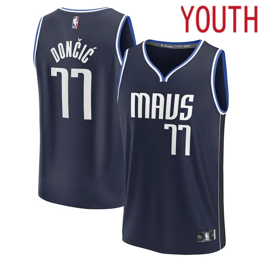 Youth Dallas Mavericks #77 Luka Doncic Fanatics Branded Navy Statement Edition 2022-23 Fast Break Player NBA Jersey